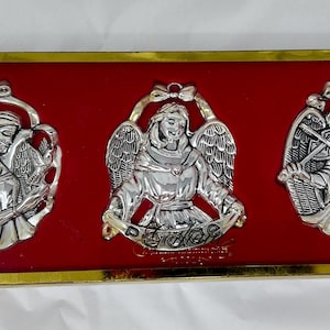 Vintage 1994 Gorham Silver Plated Angel Ornaments – Set of 3 – Original Box – Christmas Tree Decorations – Collectible Holiday Decor