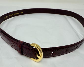 Vintage Genuine Snakeskin Belt – Thin Brown Leather Belt with Gold Buckle – Size Small –  Exotic Skin Waist Belt