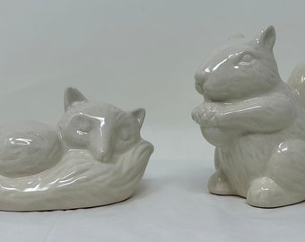 Fox and Squirrel Salt and Pepper Shakers white ceramic