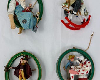 Norman Rockwell Ornament Set of 4 Santa’s Helpers Gramps at the Reins Off Duty Clown Tiny Time