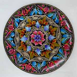 stunning vintage etched plate hammered copper hand painted flower floral wall