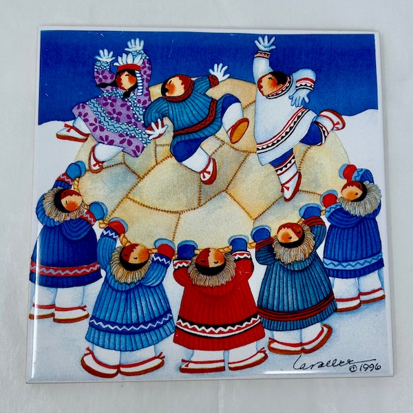 Barbra Lavalee signed tile trivet ceramic Eskimo