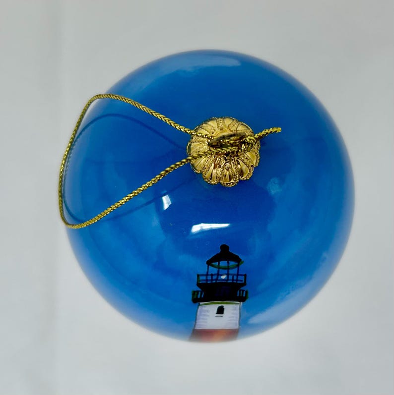 Lighthouse Ball Vintage Reverse Painted Glass Ball Ornament Lighthouse KP Seaside Sea ...