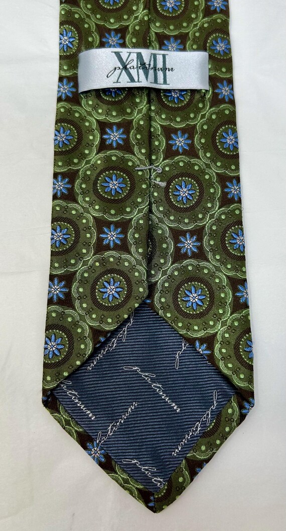 XMI Platinum tie necktie brocade green olive brown blue brocade View 4