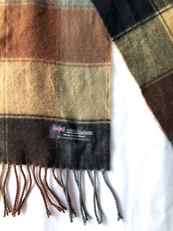 mint 100% cashmere Scotland scarf wrap plaid brown - image 4