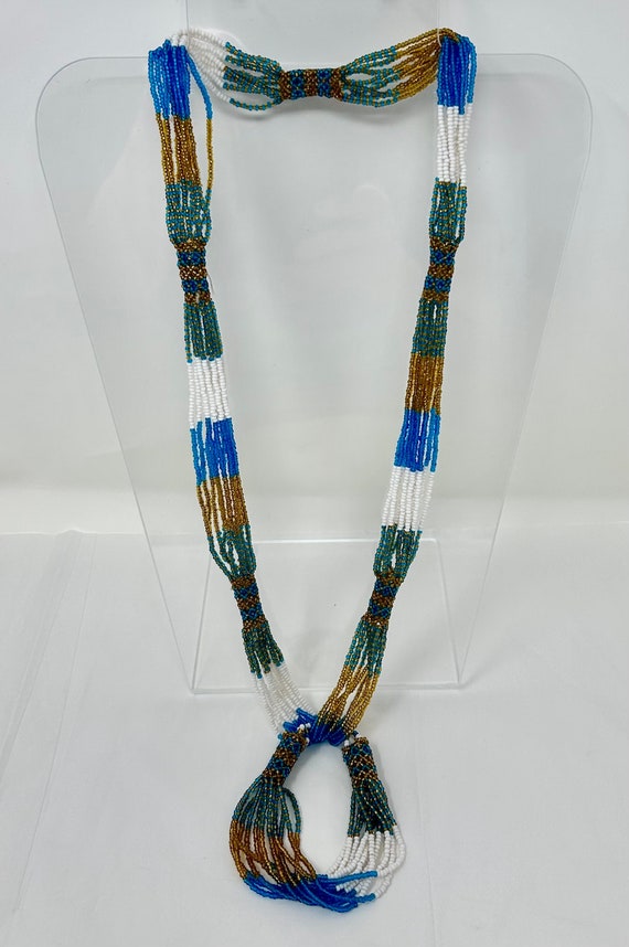 Seed Beaded Necklace Ethnic Colorful Woven Stitch 