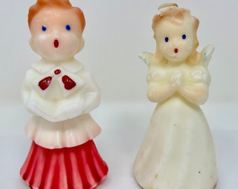 2 vintage Gurley holiday candles choir boy angel girl Christmas