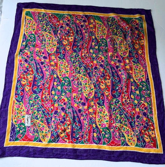 vintage large YSL silk scarf wrap square 34.5" x … - image 1