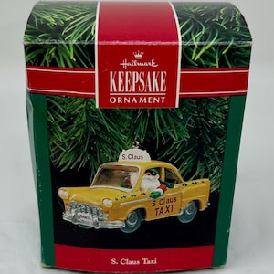 Vintage 1990 Hallmark Keepsake Ornament – &quot;S. Claus Taxi&quot; – Santa in Yellow Cab – Christmas Holiday Collectible