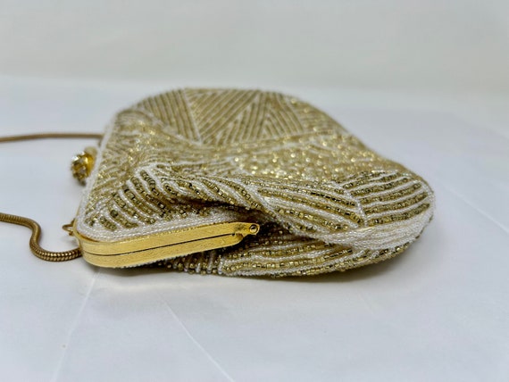 vintage I Magnin beaded purse gold white evening … - image 4
