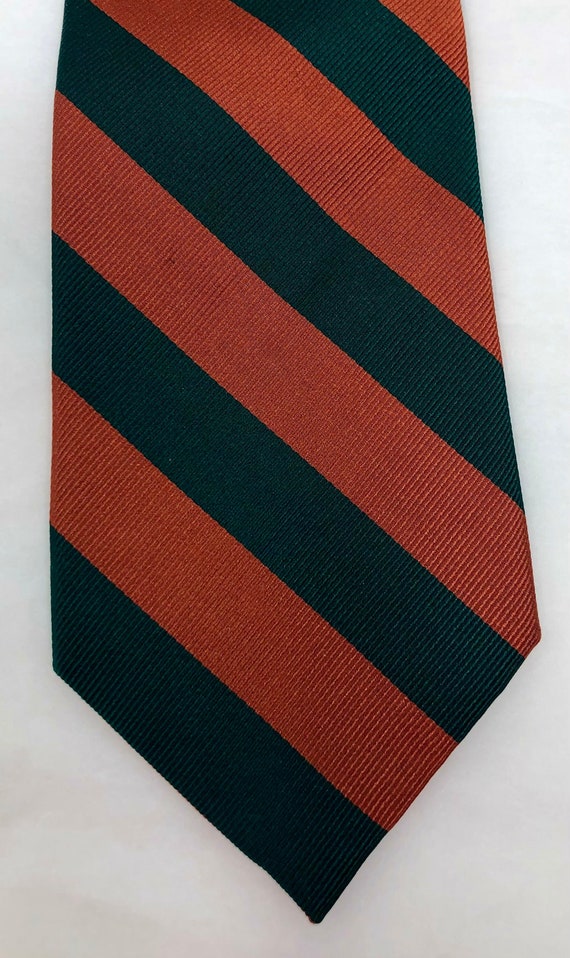 vintage Lands End tie stripe 100% silk orange gree