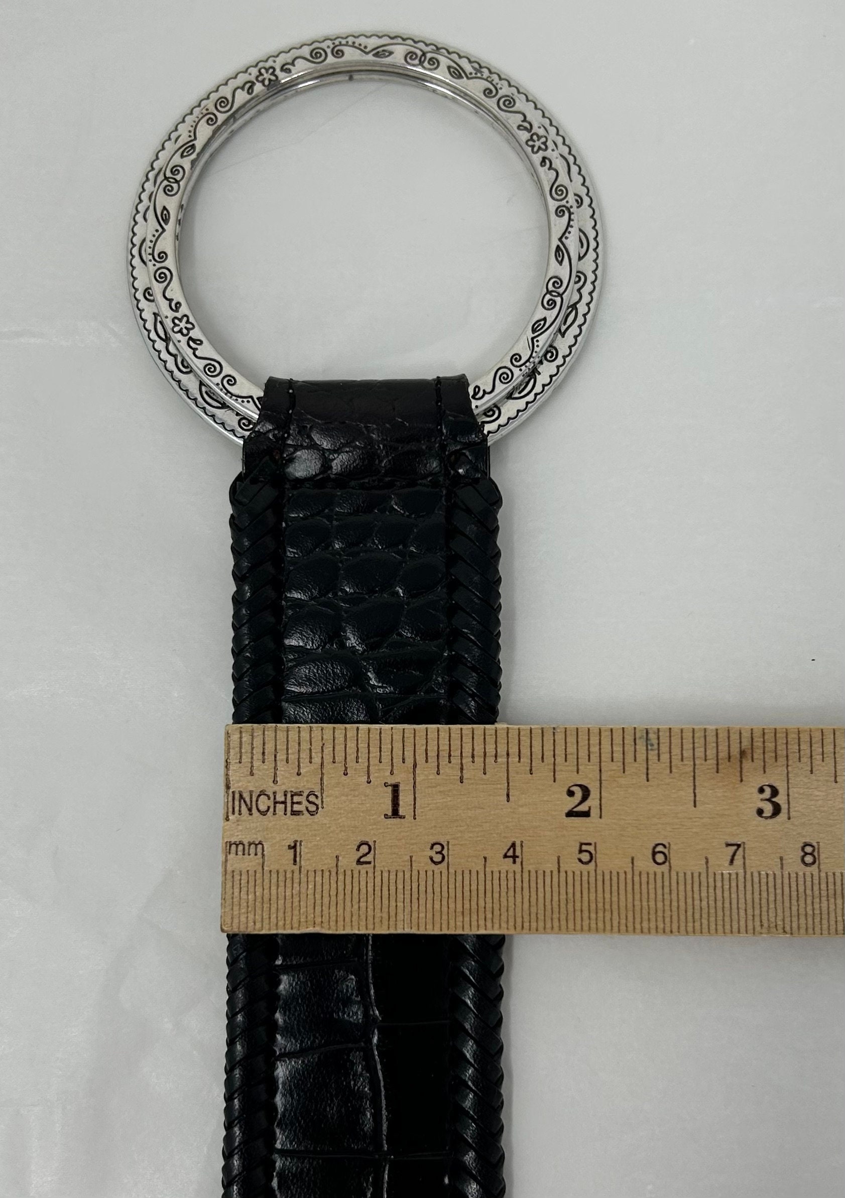 Ceinture Vintage Brighton En Cuir Noir - Boucle Or Et Argent Réglable Pour Femme