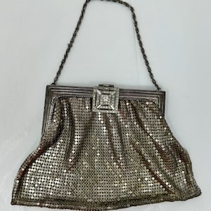 Vintage Whiting & Davis Silver Mesh Purse – Rhinestone Clasp Evening Bag with Chain Handle