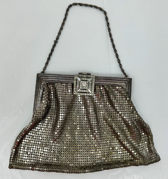 Vintage Whiting Davis Silver Mesh Purse – Rhinestone Clasp
