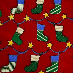 Robert Talbott 100% Silk Christmas Tie – Red Holiday Necktie with Stockings & Stars