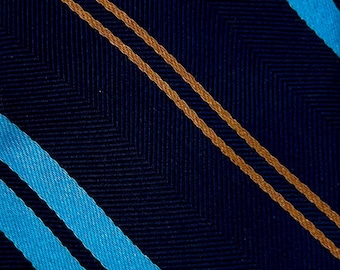 Ben Sherman skinny thin 100% silk tie necktie stripe navy blue light blue bronze