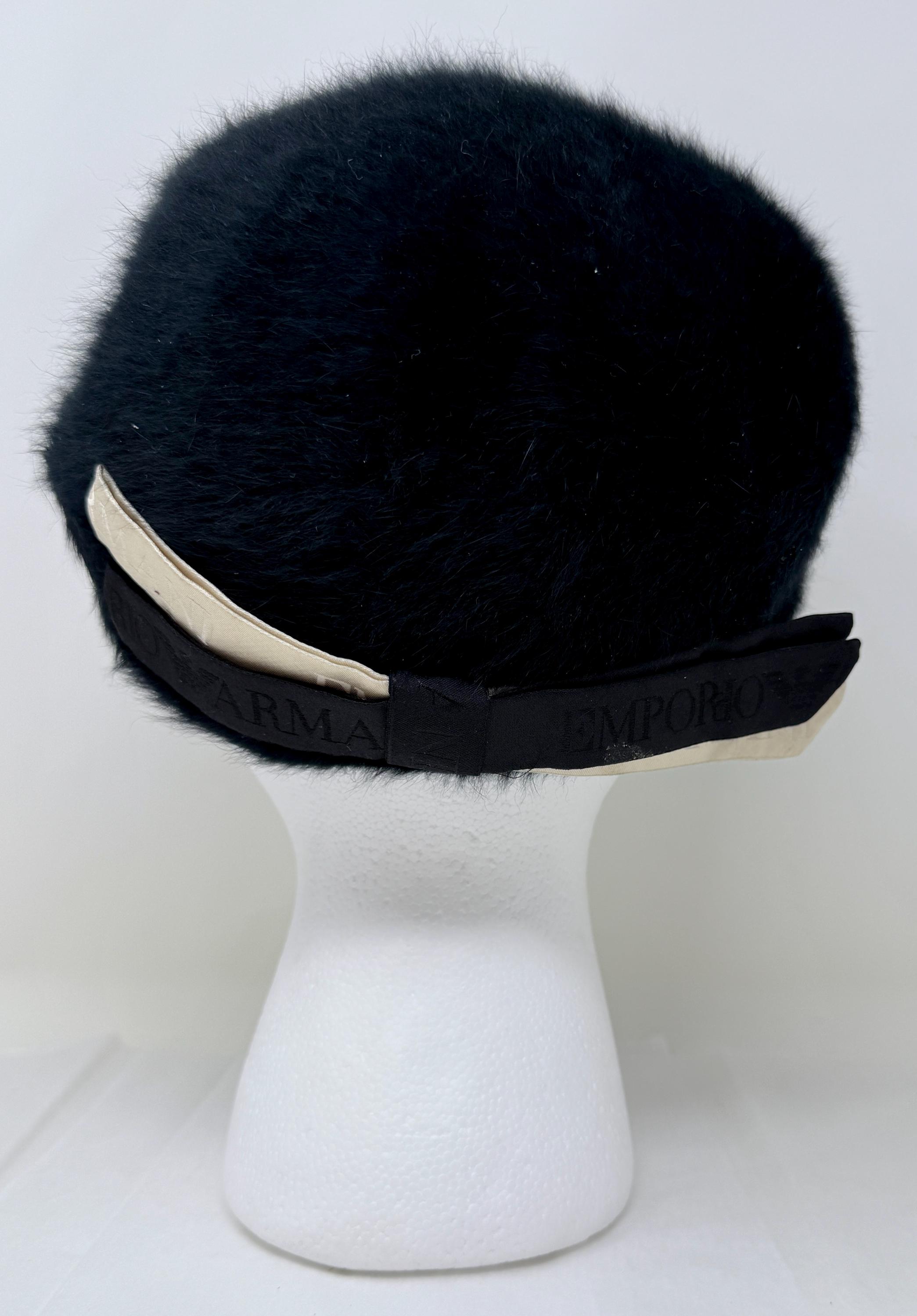 Emporio Armani Black Rabbit Fur Hat – Designer Fuzzy Cap With 