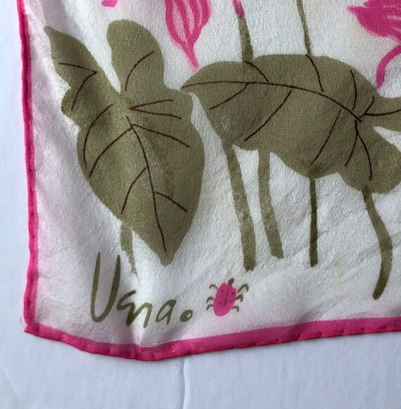 vintage Vera silk scarf floral pink green flowers - image 4