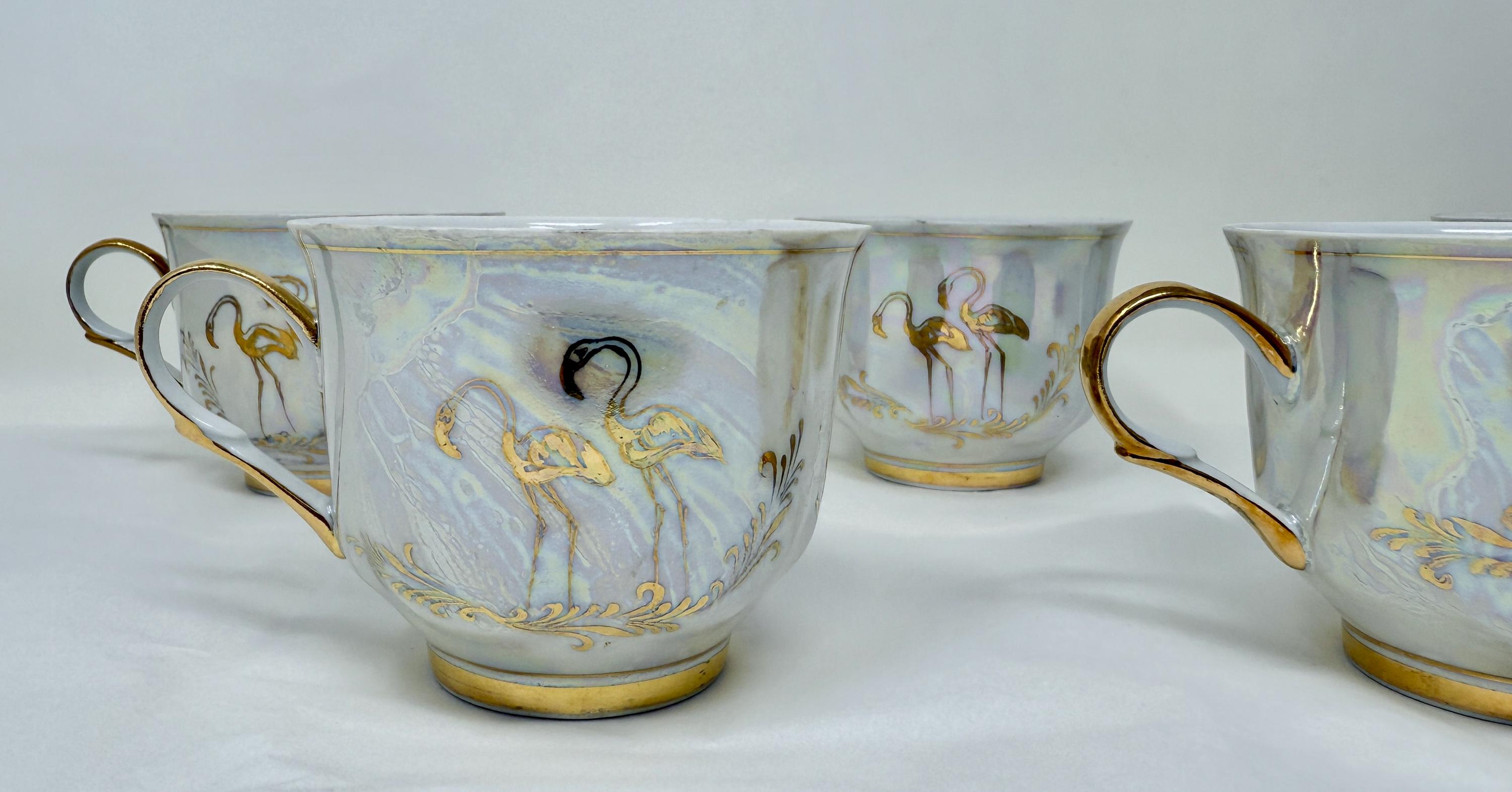 Vintage Soviet Lusterware Tea Set – Flamingo Gold Porcelain With