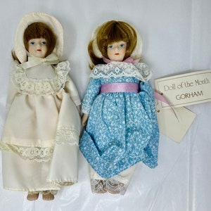 Gorham Doll of the Month Porcelain Dolls – October & November – Set of 2 Vintage Dolls with Tags