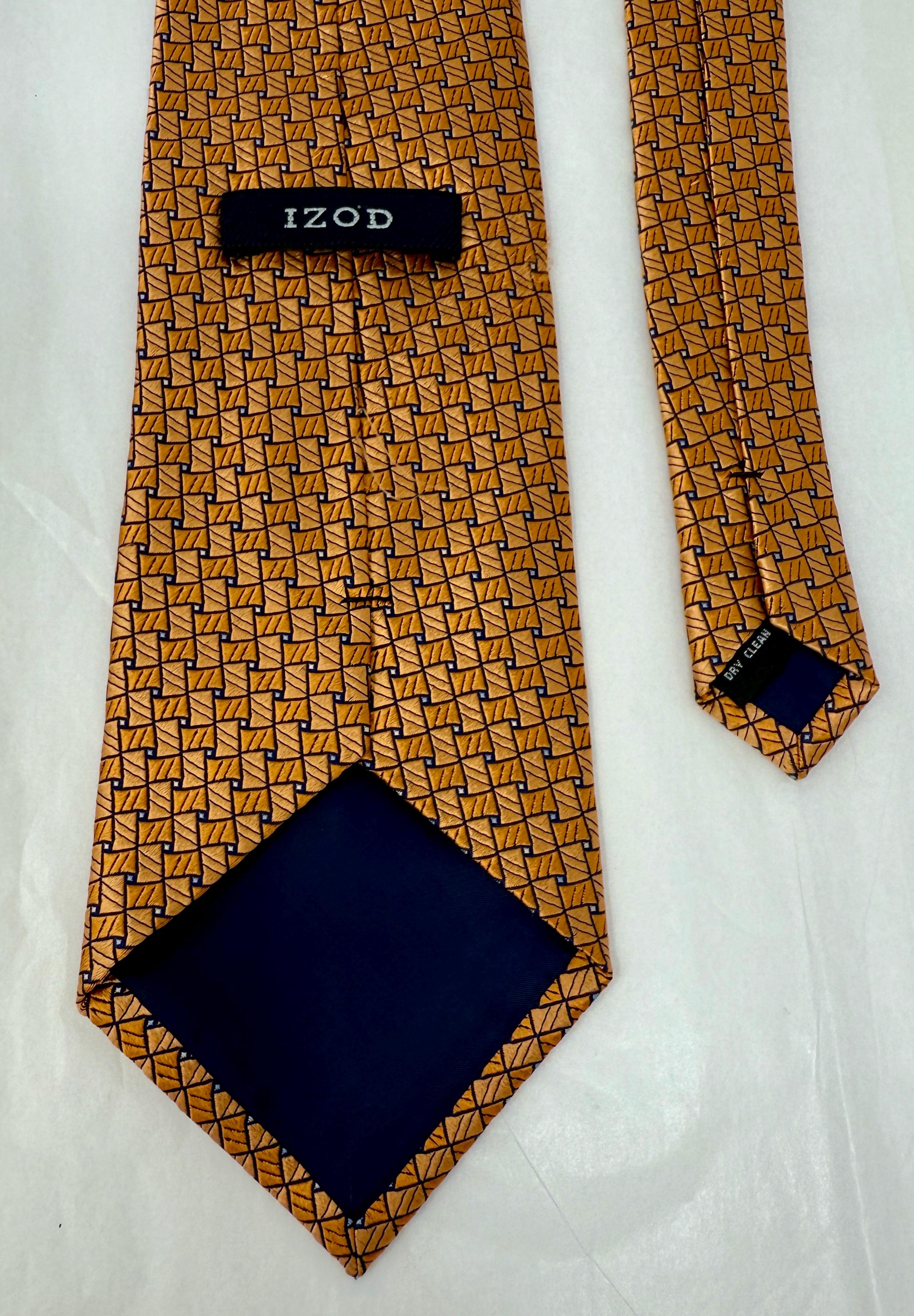 IZOD 幾何学模様シルクネクタイ – オレンジ＆ネイビー レトロ柄