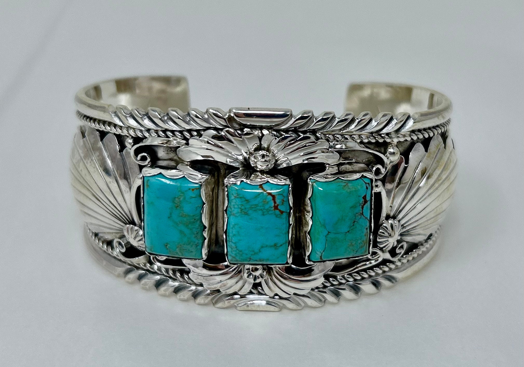 Native America Navajo Sterling Silver Kingman Turquoise Bracelet Cuff ...