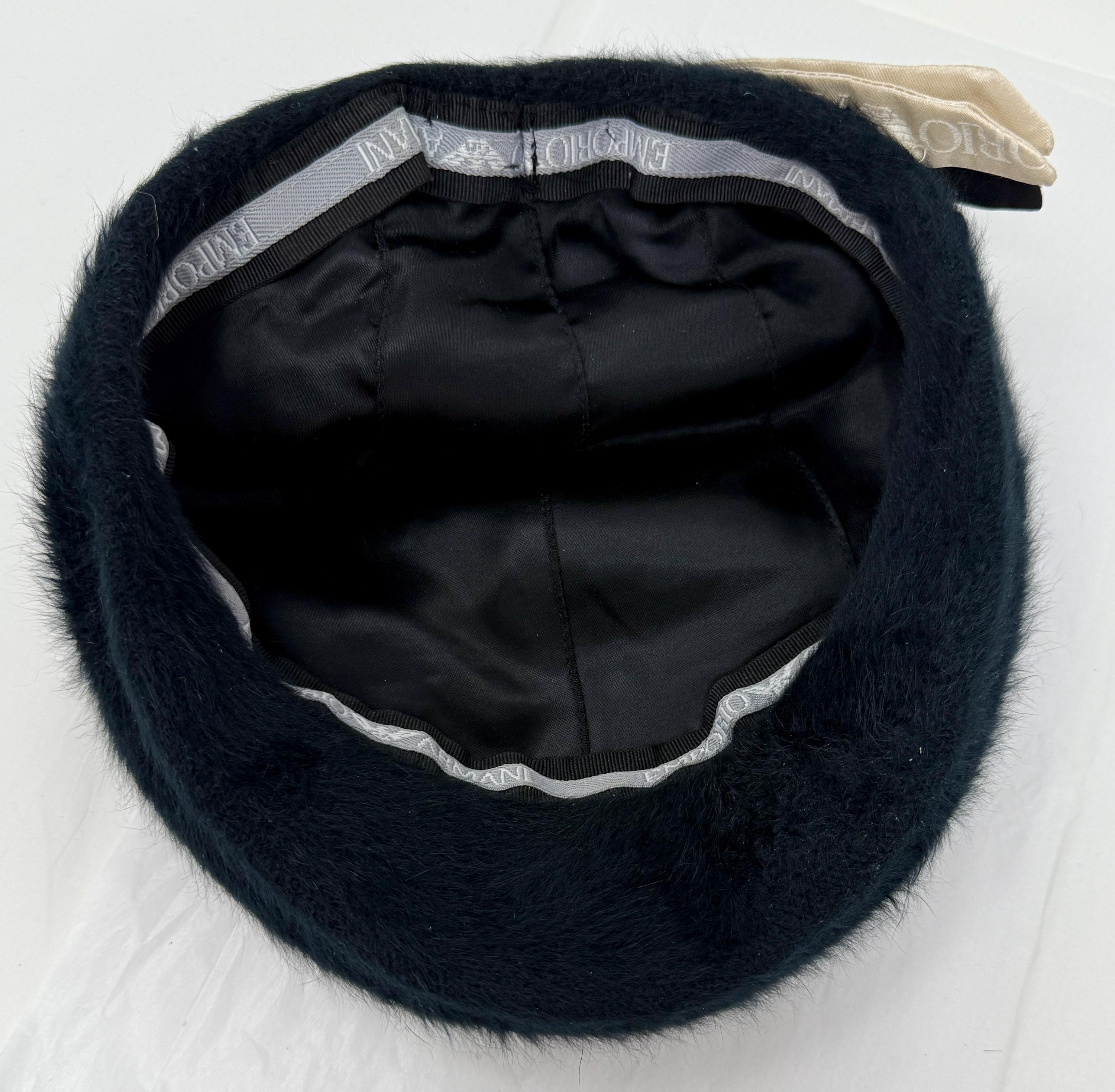 Emporio Armani Black Rabbit Fur Hat – Designer Fuzzy Cap With