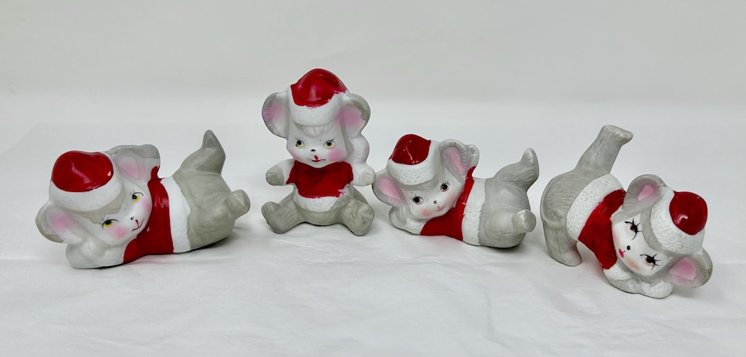 Vintage Homco Christmas Mice Figurines – Set of 4 – Gray Bisque