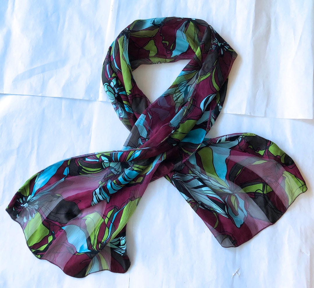 Nordstrom 100% Silk Scarf Floral Pink Blue Green Rectangle Long