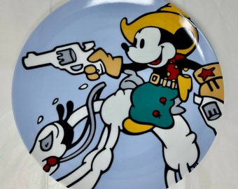 Plato vaquero vintage de Mickey Mouse – Brenda White para Walt Disney Company – 26 cm, coleccionable estilo pop art del oeste