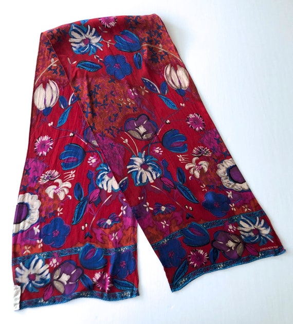 vintage Jones New York rectangle silk scarf flora… - image 4