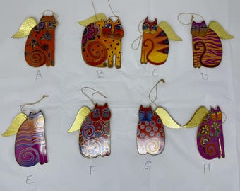 Laurel Burch Fantastic Angel Cat Ornaments – hand painted porcelain Cats with Gold Wings – Choose A–H