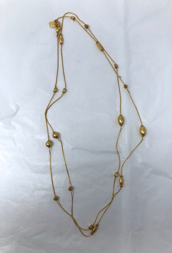 Anne Klein brushed gold long necklace 80's double… - image 5