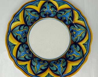 Dipinto A Mano Deruta G pasta soup rimmed bowl yellow green blue yellow ceramic 10" dipping bowl