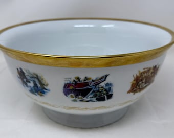 ダンベリーミント社製 建国200周年記念ボウル 1976年 自由の息子たち ポール・リビア バイエルン 西ドイツ 金縁 植民地時代の愛国的なサービングボウル