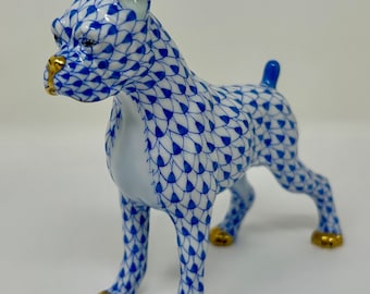 Herend FIRST EDITION  figurine fishnet VHB blue dog boxer - mint condition