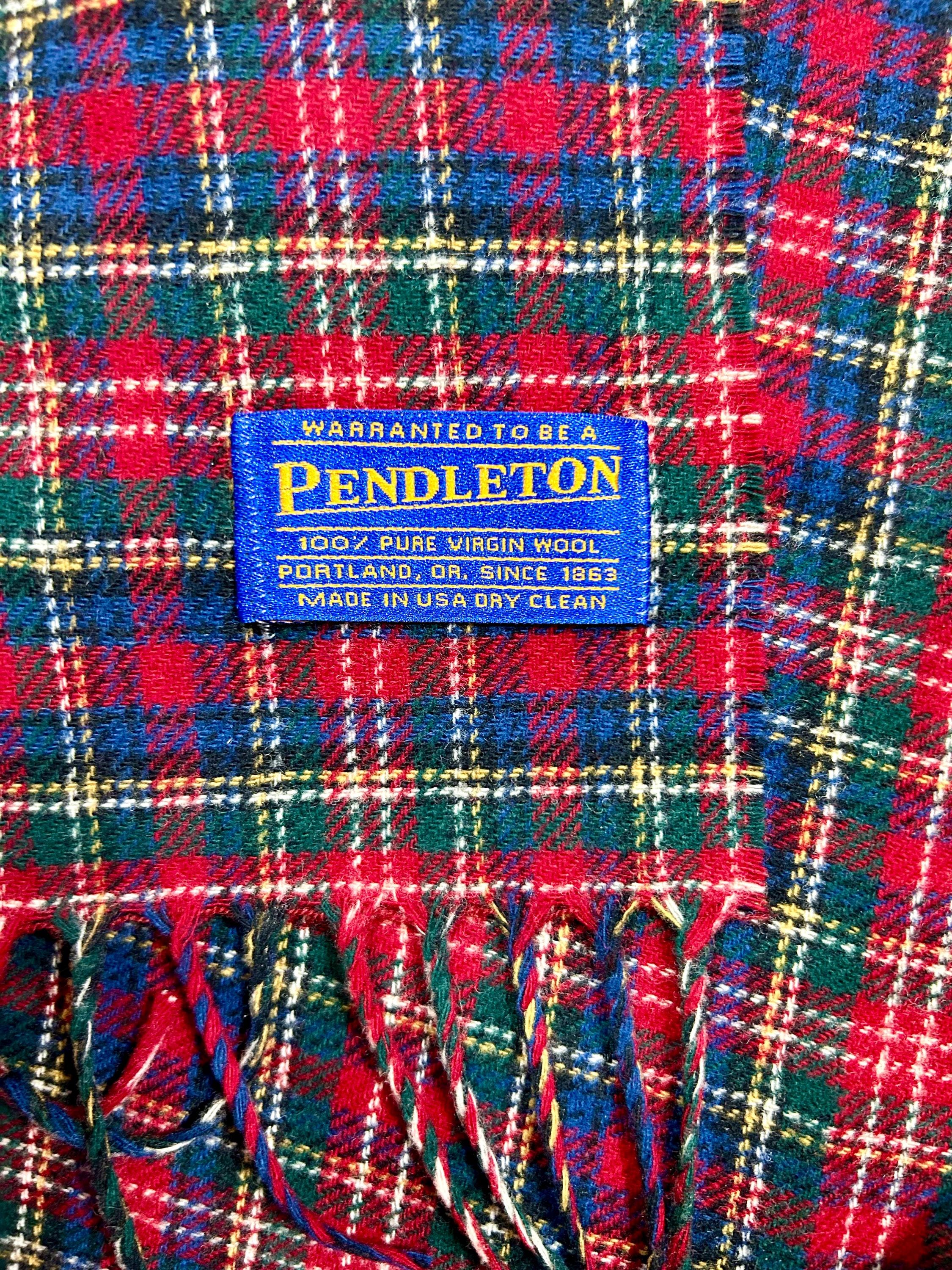 Pendleton Wool Scarf - 100% Virgin Wool Tartan Plaid in Red, Blue 
