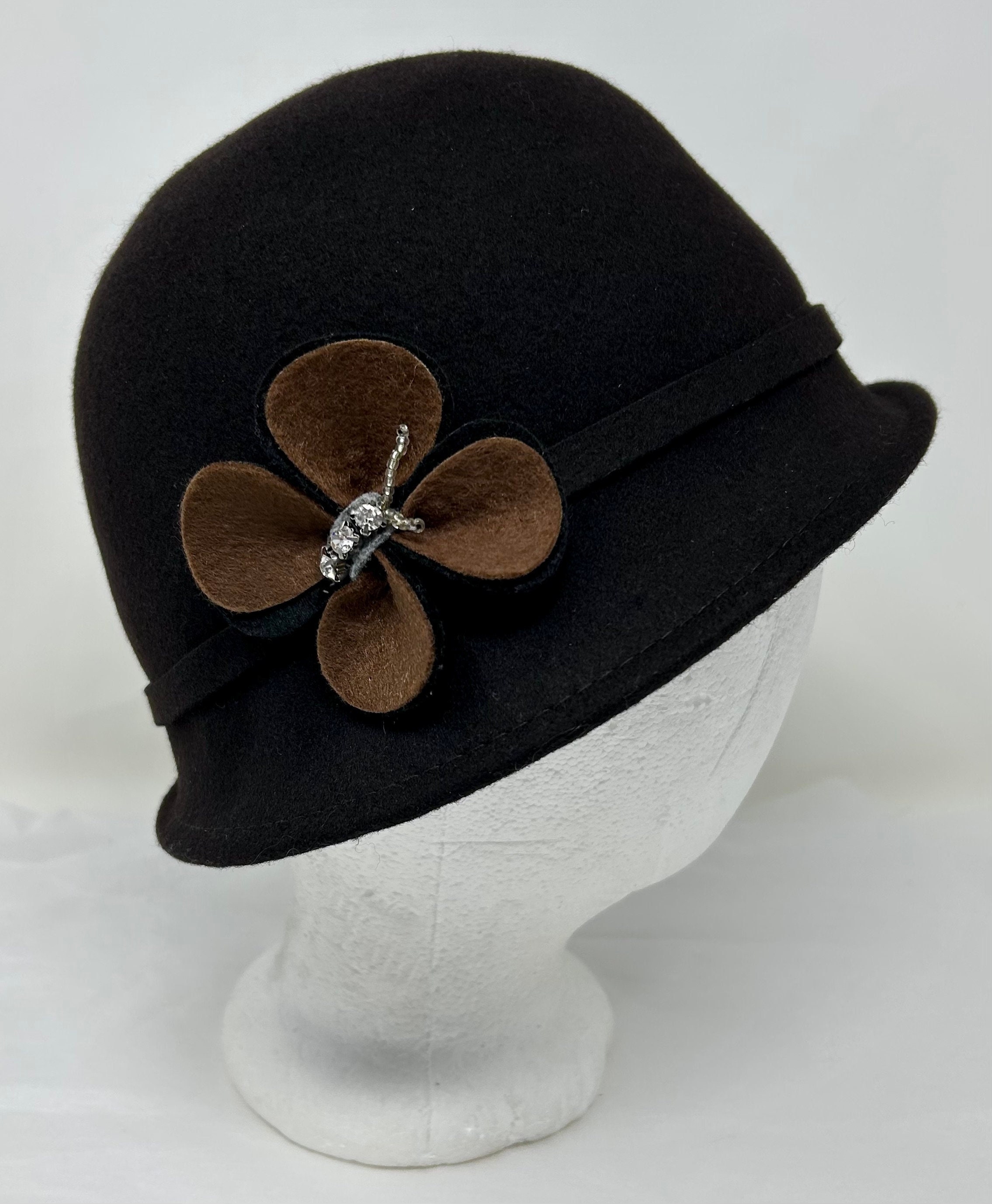 NEW and Chic Brown Felt CLOCHE Hat with Buttons Felt Cloche Brown Hats for Women for sale | eBay main image 2