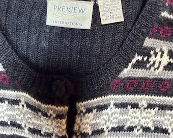 Vintage Nordstrom Preview International Wool Sweater Vest | Nordic Fair Isle Knit | Black Gray Burgundy | Size M
