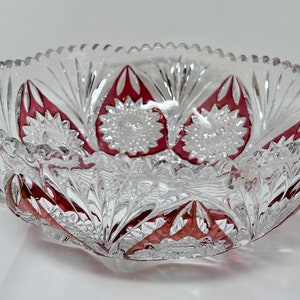 vintage cranberry clear cut glass crystal fruit display servinfbowl 9&quot;