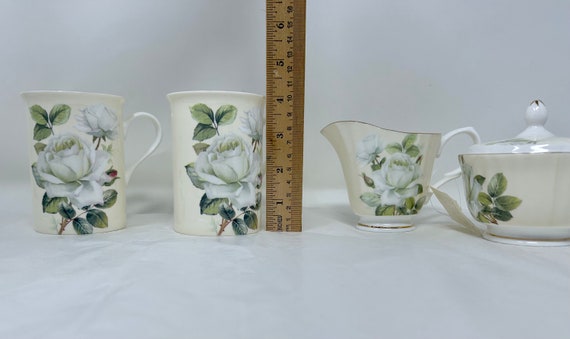 Set Lancaster English Bone China White Rose Mug Cup Creamer