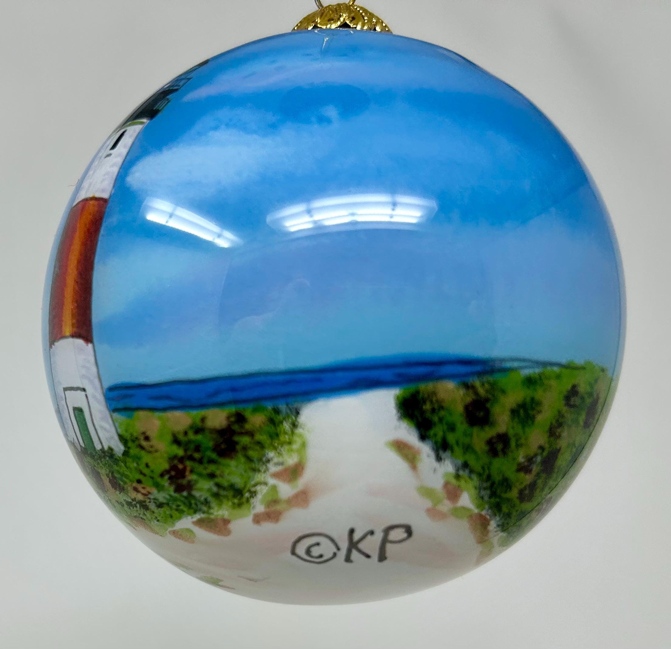 Lighthouse Ball Vintage Reverse Painted Glass Ball Ornament Lighthouse KP Seaside Sea ...