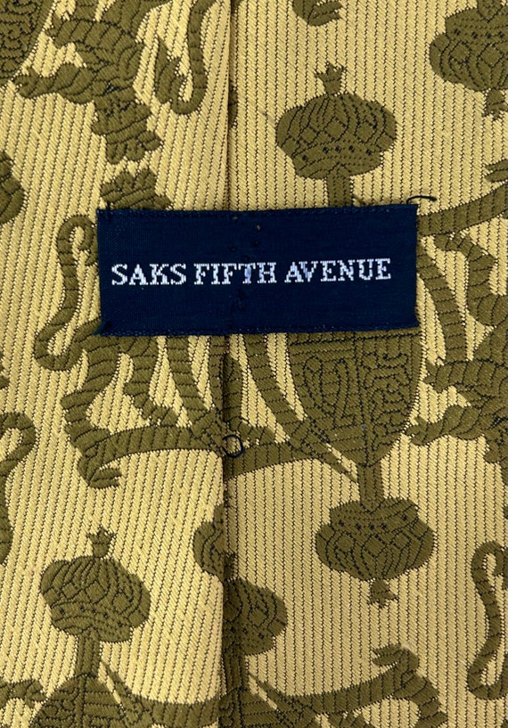 vintage Saks 5th Avenue necktie tie olive green c… - image 5
