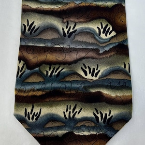 J Garcia abstract tie necktie blue brown olive watercolor Greatful Dead abstract