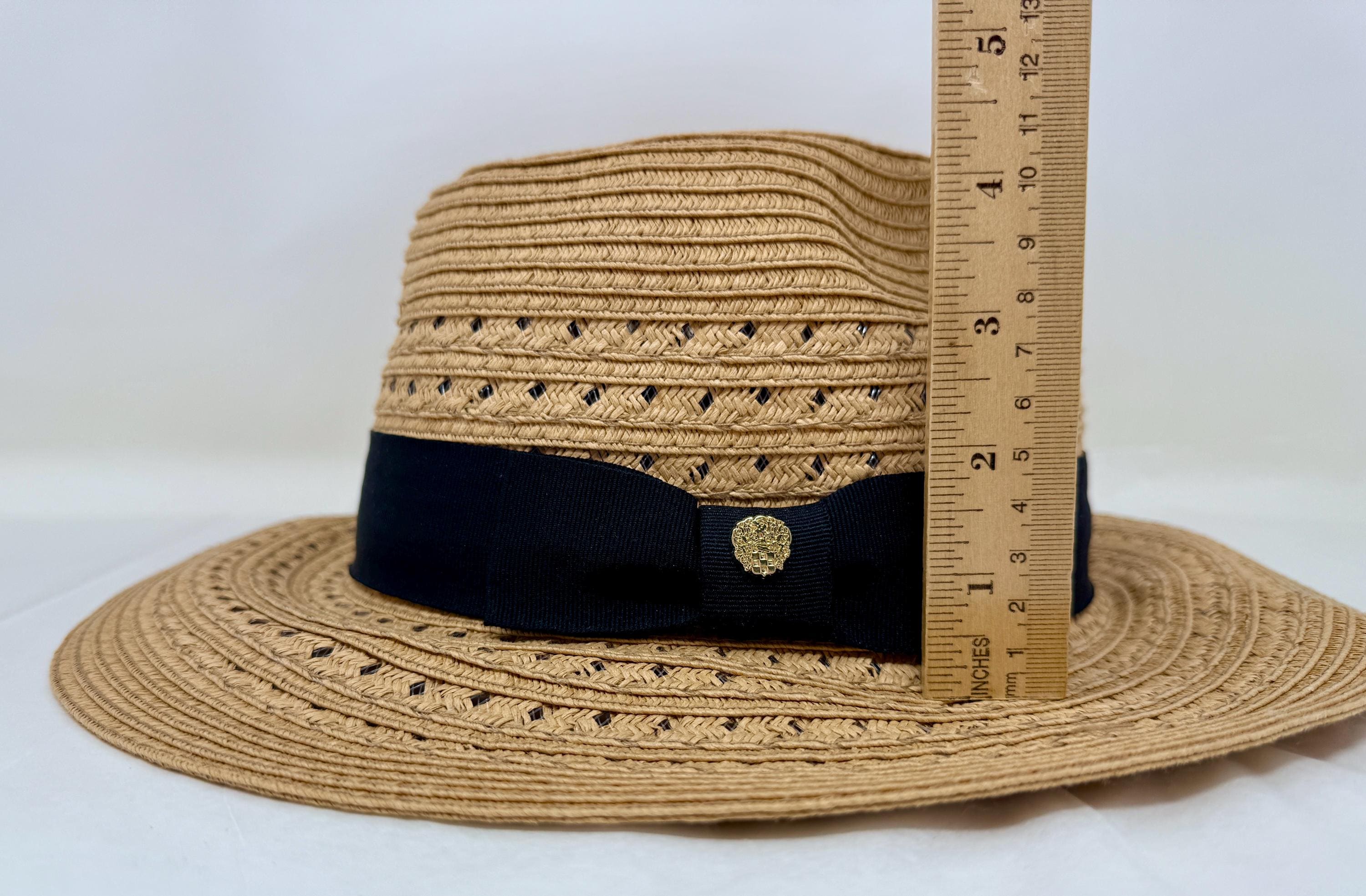 Vince Camuto Taupe Woven Straw Wide Brim Fedora Hat One Size Vince Camuto Paper Straw Fedora Sun Hat – Grosgrain Ribbon  main image 4