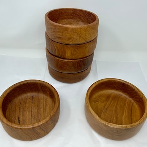 Set of 6 Vintage Teak Wood Bowls Dolphin Denmark Mid-Century Modern MCM Wooden Salad Bowls