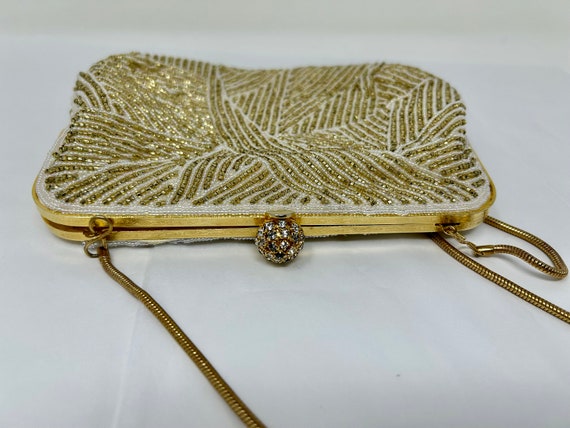 vintage I Magnin beaded purse gold white evening … - image 2