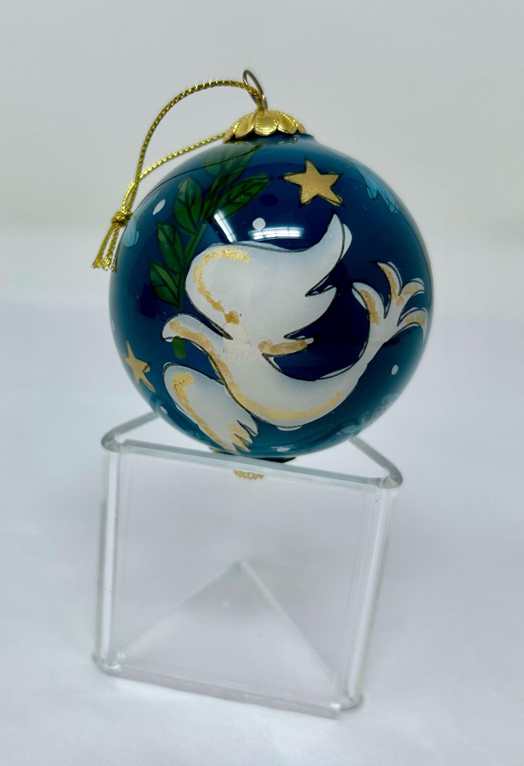 Vintage Li Bien Ornament – Reverse Painted Glass Ball – Dove & Stars ...