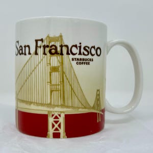 Vintage Starbucks San Francisco-mok – Stadsscène Golden Gate Bridge – Collectorkoffiekop roodbruin – California-serie
