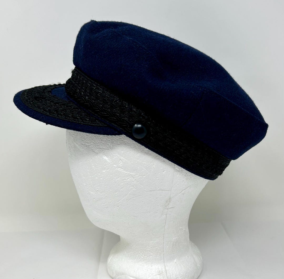 Country Gentleman Wool Navy Blue Fisherman Cap Hat S Small Greek 22